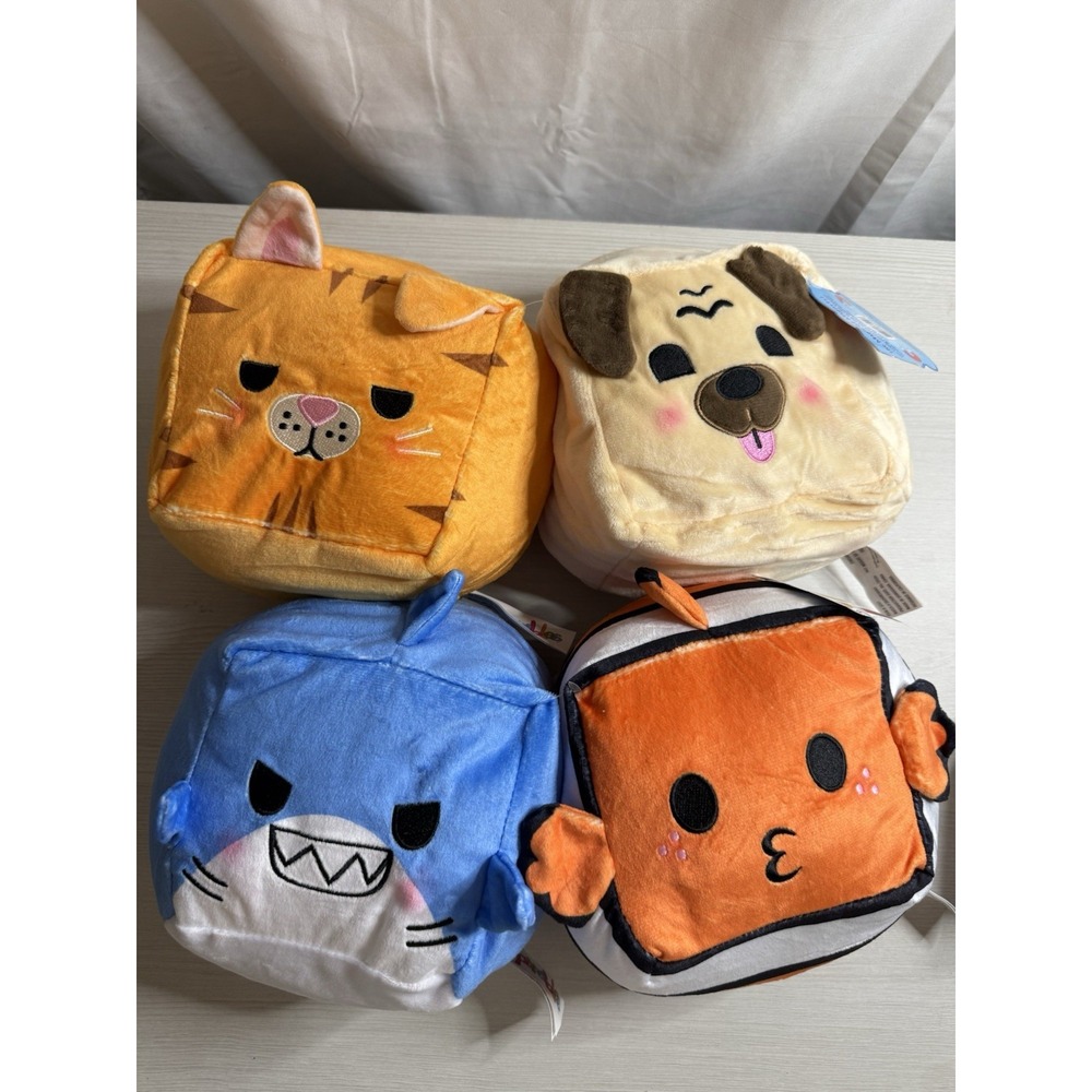 Inseparables Plush Cubes Lot 4 Magnetic Dog Shark Cat Fish Toys NWT
